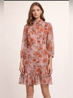 Mikael Aghal Blush Pink Dress with Orange Floral Print